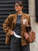 HH Women Vintage Brown Suede Blazer Coat Single Breasted Long Sleeve Lapel Jacket With Pockets Casual Office Lady Outerwear