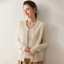 Women's 100% Cashmere Cardigan Green Apple Collar Knitted Loose Versatile Outerwear Slimming Outerwear Sweater