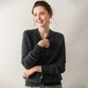 Women's 100% Cashmere Cardigan Green Apple Collar Knitted Loose Versatile Outerwear Slimming Outerwear Sweater