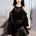 Grunge Gothic Y2k Spring Summer Knitted Pullover Off-shoulder Hollow Out Women Sweater Design Tops Black White Coats Streetwear