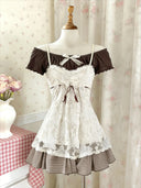 Japanese Sweet Short Skirt Suit Cardigan + Slim Polka Dot Camisole + Short Skirt Vintage Y2K Harajuku Subculture 2026 New