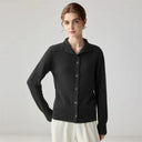 Autumn Winter New Arrival Pure Cashmere Knitted Open Cardigan for Women Seven-Needle Double-Yarn Half-High Collar Long Sleeve Ou