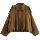HXAO 2025 Suede Jacket Woman Green Khaki Outerwears Women's Jacket Spring Crop Oversize Long Sleeve Coats Fashion Jacket