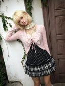 Japanese Sweet Short Skirt Suit  Cardigan + Slim Polka Dot Camisole + Short Skirt Vintage Y2K Harajuku Subculture 2026 New
