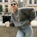 High-end 100% Pure Cashmere Sweater Women Loose Soft Waxy Lazy Wind Round Neck Thick Sweater in Autumn and Winter