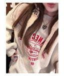 Women Korean Lazy Style Sports Two‑Piece Set Spring Autumn Loose Youthful Sweatshirt Midi Skirt Outfit For Petite Girls