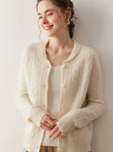 Women's 100% Cashmere Cardigan Green Apple Collar Knitted Loose Versatile Outerwear Slimming Outerwear Sweater