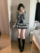 Hot Girls Japanese Lolita Style 3 Piece Suit Casual Short Cardigan Slim Fit Vest Puff Cake Skirt Harajuku Kawaii Women Clothing