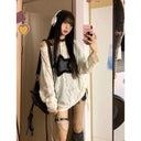 2024 Autumn Women New Y2K Hole Star Print Sweater Fashion Streetwear Off Shoulder Tops Oversize  Kpop Long Sleeve Loose Outwear
