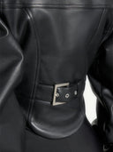 Vintage Women's Cropped Faux Leather Jacket Stand Collar Balloon Sleeve Biker Style PU Leather Coat Streetwear Outfit