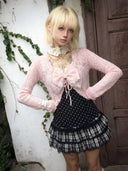 Japanese Sweet Short Skirt Suit  Cardigan + Slim Polka Dot Camisole + Short Skirt Vintage Y2K Harajuku Subculture 2026 New