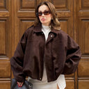 HXAO 2025 Suede Jacket Woman Green Khaki Outerwears Women's Jacket Spring Crop Oversize Long Sleeve Coats Fashion Jacket