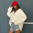 Zekye Cross-border Dachshund Embroidered Sweater Coat For Women Super Loose Soft Lazy Fashionable Knitted Cardigan Outerwear