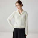 Autumn Winter New Arrival Pure Cashmere Knitted Open Cardigan for Women Seven-Needle Double-Yarn Half-High Collar Long Sleeve Ou