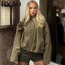 HXAO 2025 Suede Jacket Woman Green Khaki Outerwears Women's Jacket Spring Crop Oversize Long Sleeve Coats Fashion Jacket