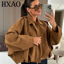 HXAO 2025 Suede Jacket Woman Green Khaki Outerwears Women's Jacket Spring Crop Oversize Long Sleeve Coats Fashion Jacket
