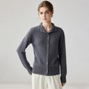 Autumn Winter New Arrival Pure Cashmere Knitted Open Cardigan for Women Seven-Needle Double-Yarn Half-High Collar Long Sleeve Ou