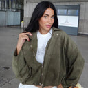 HXAO 2025 Suede Jacket Woman Green Khaki Outerwears Women's Jacket Spring Crop Oversize Long Sleeve Coats Fashion Jacket