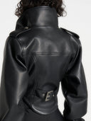 Vintage Women's Cropped Faux Leather Jacket Stand Collar Balloon Sleeve Biker Style PU Leather Coat Streetwear Outfit
