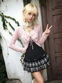 Japanese Sweet Short Skirt Suit  Cardigan + Slim Polka Dot Camisole + Short Skirt Vintage Y2K Harajuku Subculture 2026 New