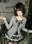Hot Girls Japanese Lolita Style 3 Piece Suit Casual Short Cardigan Slim Fit Vest Puff Cake Skirt Harajuku Kawaii Women Clothing