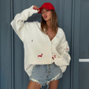 Zekye Cross-border Dachshund Embroidered Sweater Coat For Women Super Loose Soft Lazy Fashionable Knitted Cardigan Outerwear