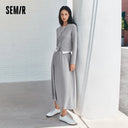Semir Women Set 2026 Cropped Round Neck Top Elastic Waist Long Skirt 2026 Autumn Casual Style Slim Look Two Piece Outfit