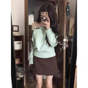YIBASHU Winter Women Gyaru Bow Pullovers Cuddly Sweater Long Sleeve Slim Off Shoulder Knitwear Korean High Street 2000s Jumper