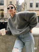 High-end 100% Pure Cashmere Sweater Women Loose Soft Waxy Lazy Wind Round Neck Thick Sweater in Autumn and Winter