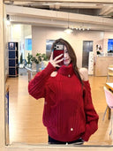 Autumn and Winter Fashion New Women's Elegant Knitted Sweater Loose, Warm, Thickened Design Sense High Neck Off Shoulder Hoodie