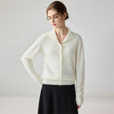 Autumn Winter New Arrival Pure Cashmere Knitted Open Cardigan for Women Seven-Needle Double-Yarn Half-High Collar Long Sleeve Ou