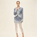 PUAL  Elegant Gray Linen Lace 2Pcs Set Cropped Blazer Sheer Lace Midi Skirt Women Fashion Formal Outfit 2026 New