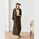 VIMLY Women New Two Piece Skirt Set Vintage Knitted Hooded Zip Up Jackets Straight Skirts Winter 2026 Ladies Skirt Suits M9572