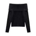 Preppy Chic Women Spring Winter Knit Bottom Top One-line Neck Off-shoulder Collarbone Long Sleeve Casual Daily Sweater