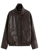 FSLE 2026 Fall Women's Vintage Stand Collar PU Leather Biker Jacket - Chic Cropped Design for Daily and Evening Outings