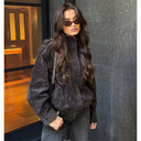 MUJER Suede Bomber Jacket Woman Oversized Demi-season Jackets for Women Outerwears Winter Overcoat Female Zip Women's Jackets