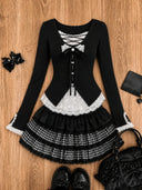 Hot Girls Japanese Lolita Style 3 Piece Suit Casual Short Cardigan Slim Fit Vest Puff Cake Skirt Harajuku Kawaii Women Clothing