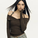 MEXZT Y2K Off Shoulder Sweater Women Sexy Cropped Halter Knitted Pullovers Harajuku Vintage Slash Neck Knitwears Winter Jumpers