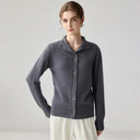 Autumn Winter New Arrival Pure Cashmere Knitted Open Cardigan for Women Seven-Needle Double-Yarn Half-High Collar Long Sleeve Ou