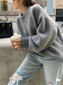 High-end 100% Pure Cashmere Sweater Women Loose Soft Waxy Lazy Wind Round Neck Thick Sweater in Autumn and Winter