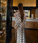 Black Polka Dot V Neck Shirt Skirt 2 Piece Set Women Elegant Long Sleeve Blouses With Scarf Suit 2026 Lady Commucate Outwears