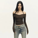 MEXZT Y2K Off Shoulder Sweater Women Sexy Cropped Halter Knitted Pullovers Harajuku Vintage Slash Neck Knitwears Winter Jumpers