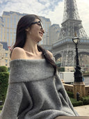 Autumn and Winter Fashion New Women's Elegant Off Shoulder Knitted Korean High End Hoodie One Shoulder Warm Base Knitted Sweater