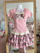Japanese Sweet Short Skirt Suit  Cardigan + Slim Polka Dot Camisole + Short Skirt Vintage Y2K Harajuku Subculture 2026 New
