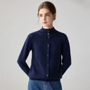 Autumn Winter New Arrival Pure Cashmere Knitted Open Cardigan for Women Seven-Needle Double-Yarn Half-High Collar Long Sleeve Ou