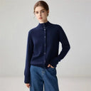 Autumn Winter New Arrival Pure Cashmere Knitted Open Cardigan for Women Seven-Needle Double-Yarn Half-High Collar Long Sleeve Ou