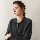 Women's 100% Cashmere Cardigan Green Apple Collar Knitted Loose Versatile Outerwear Slimming Outerwear Sweater