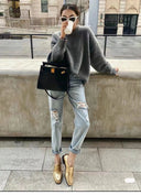 High-end 100% Pure Cashmere Sweater Women Loose Soft Waxy Lazy Wind Round Neck Thick Sweater in Autumn and Winter