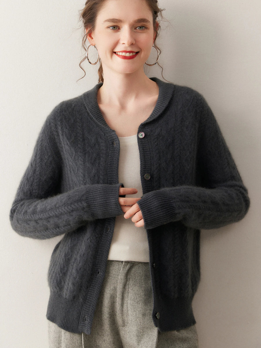 Women's 100% Cashmere Cardigan Green Apple Collar Knitted Loose Versatile Outerwear Slimming Outerwear Sweater