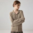 Autumn Winter New Arrival Pure Cashmere Knitted Open Cardigan for Women Seven-Needle Double-Yarn Half-High Collar Long Sleeve Ou